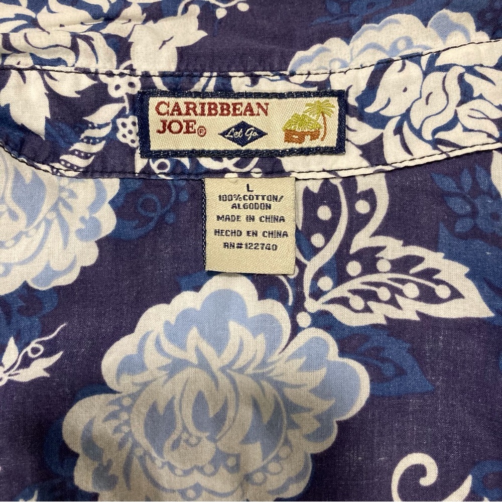 Caribbean Joe 100% Cotton Blue Floral Button Down Shirt - Picture 7 of 9